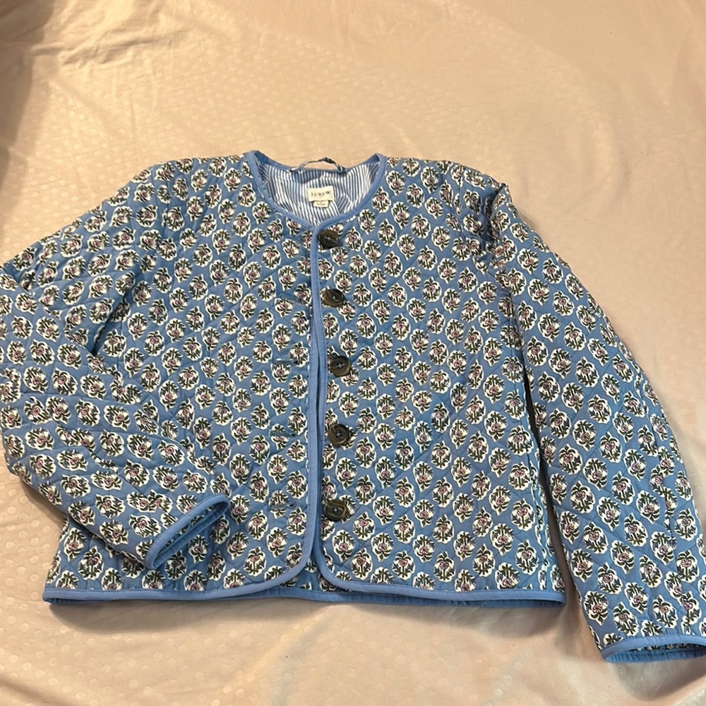 J. Crew Blue Quilted Blazer with Floral Pattern *LIKE NEW*